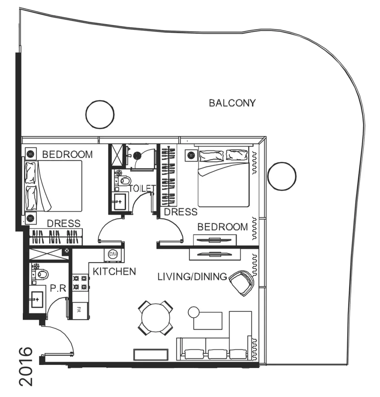 The WOW Tower 2 bed floor plan, 1,464 sqft
