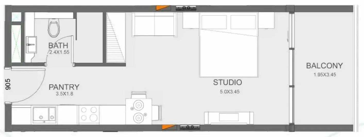 Floarea Oasis Studio floor plan, 425 sqft