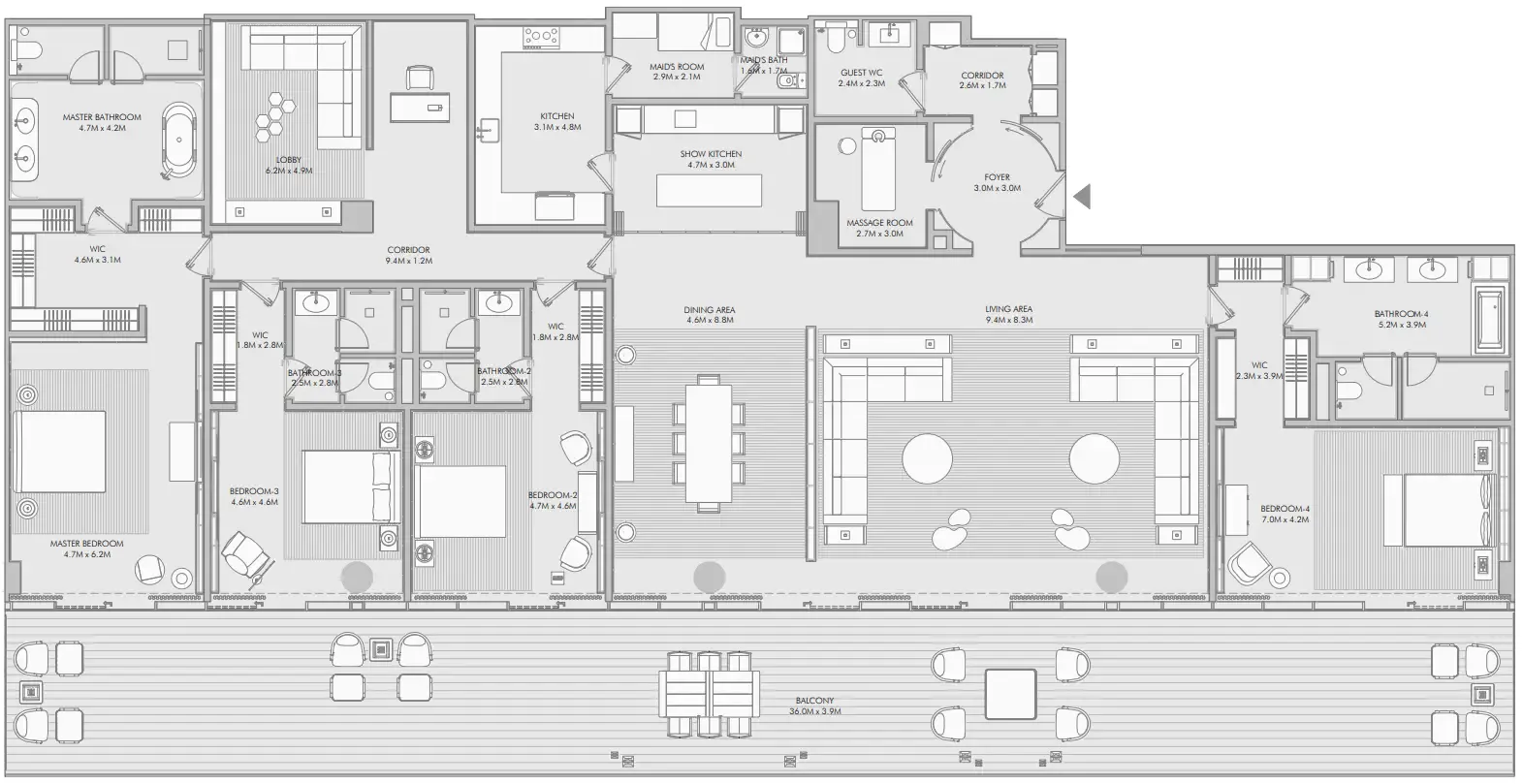 Armani Beach Residence 4 bed floor plan, 6,331 sqft