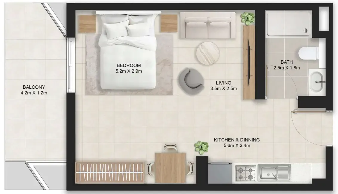 Stellar Axis Studio floor plan, 496 – 514 sqft
