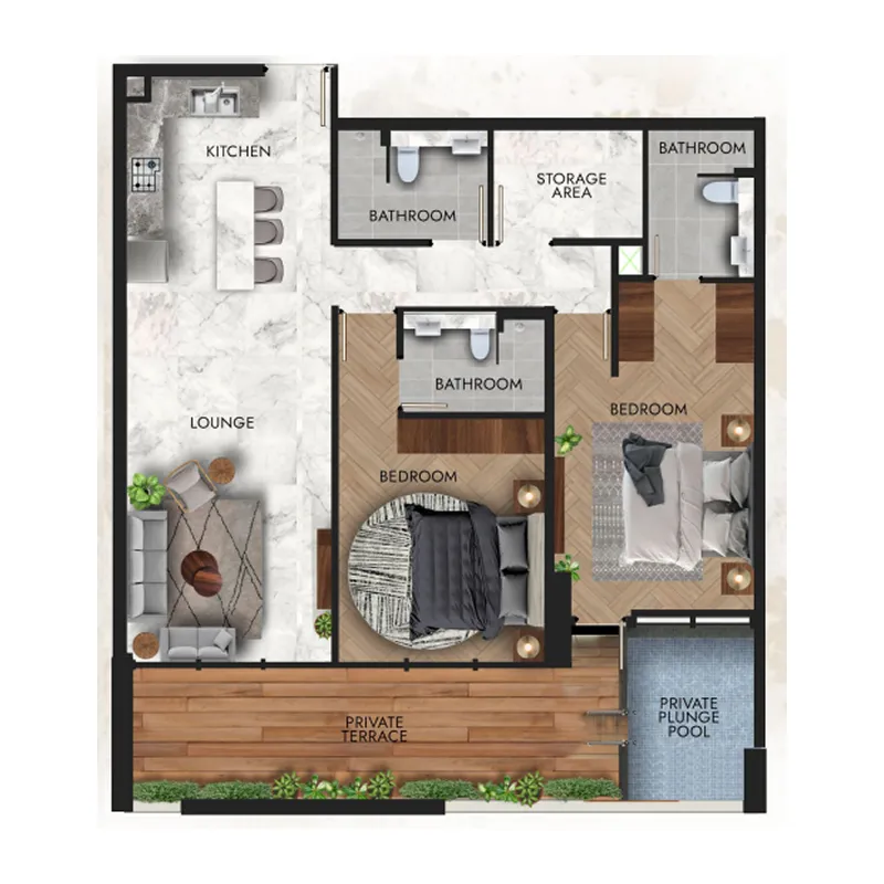 Lucky Royale Residence 2 bed floor plan, 1,286 sqft