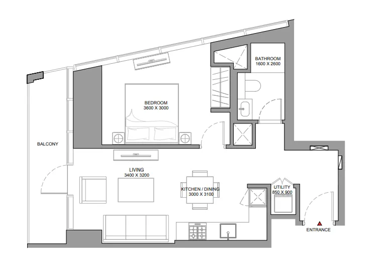 The Serene at Sobha Central 1 bed floor plan, 686 sqft