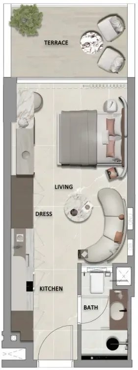 South Lofts Studio floor plan, 341 sqft