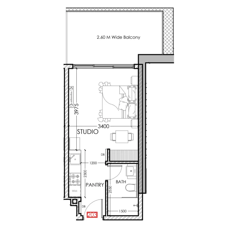 Al Haseen Residences 5 Studio floor plan, 414 sqft