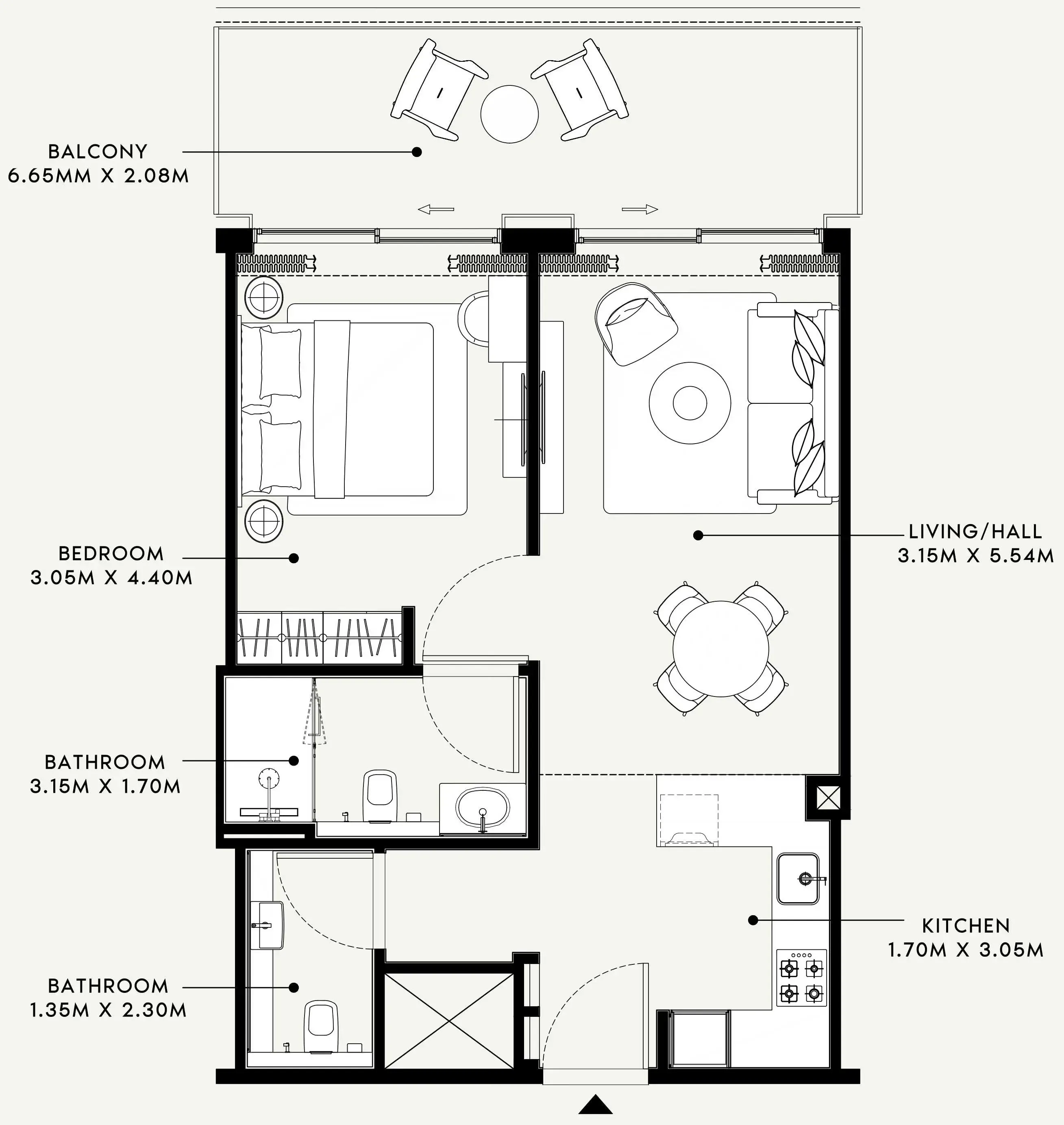 Azizi Venice 1 bed floor plan, 764 sqft
