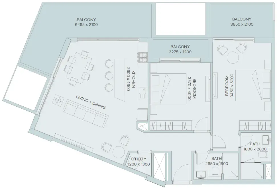The Haven 3 2 bed floor plan, 1,358 sqft