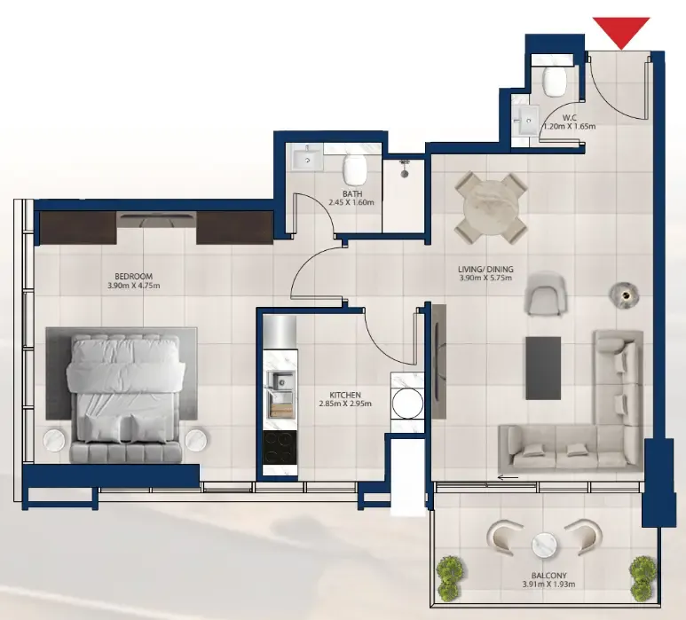 Al Vista 1 bed floor plan, 789 sqft