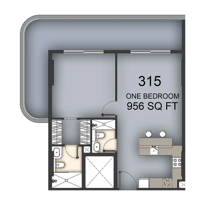 Aizel Tower 1 bed floor plan, 956 sqft