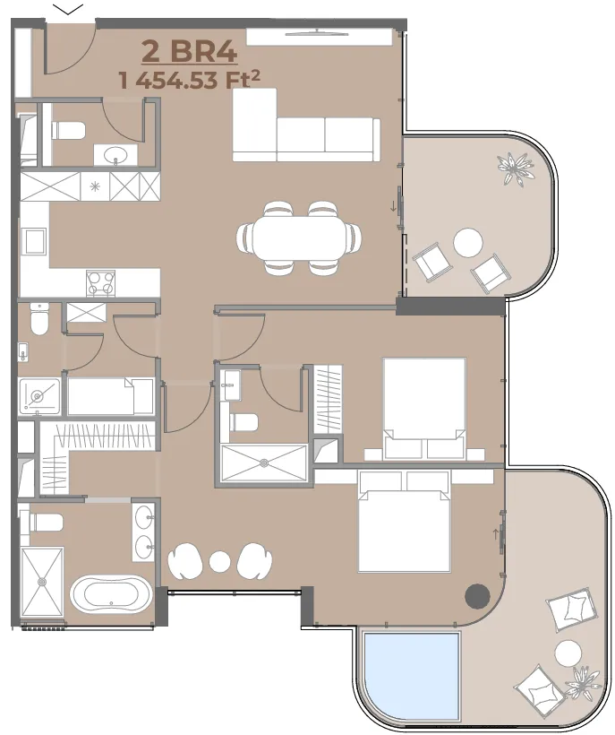 House of WELL 2 bed floor plan, 1,454 sqft