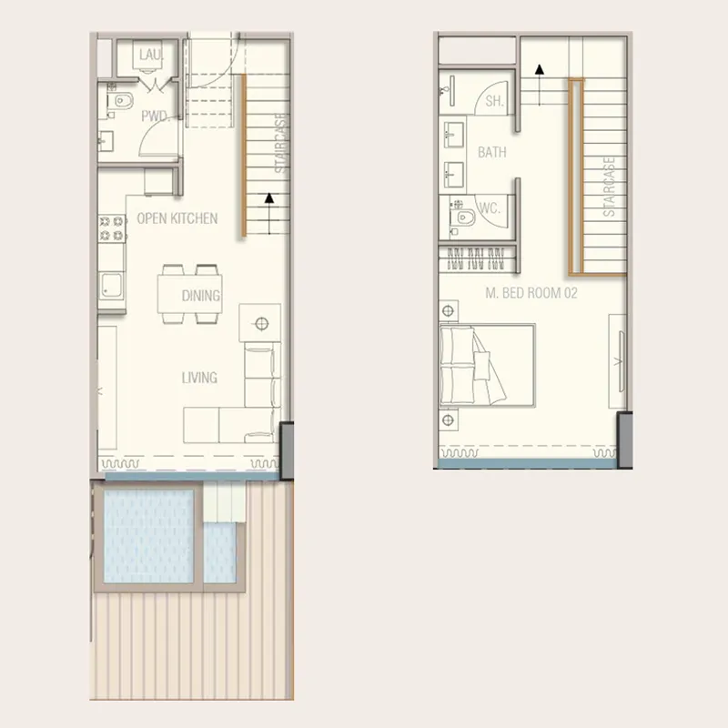 Aquora by Casa Vista Development 1 bed floor plan, 859 – 1,084 sqft