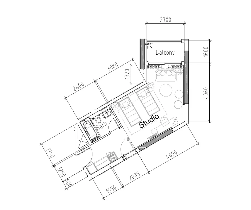 Damac Hills 2 - Hotel Edge by Rotana Studio floor plan, 434 sqft