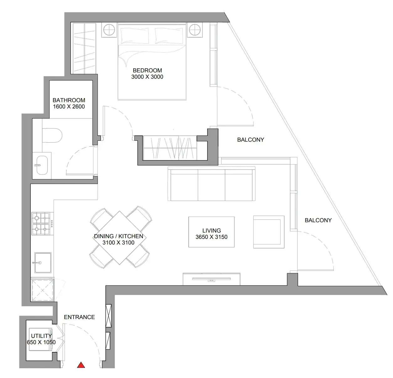 Skyvue Stellar 1 bed floor plan, 629 sqft