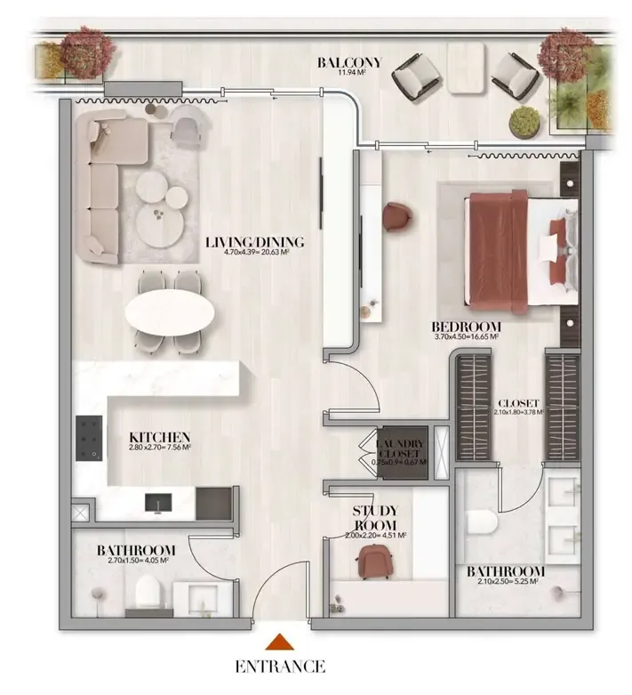 Gate Eleven by Amwaj Development 1 bed floor plan, 910 sqft