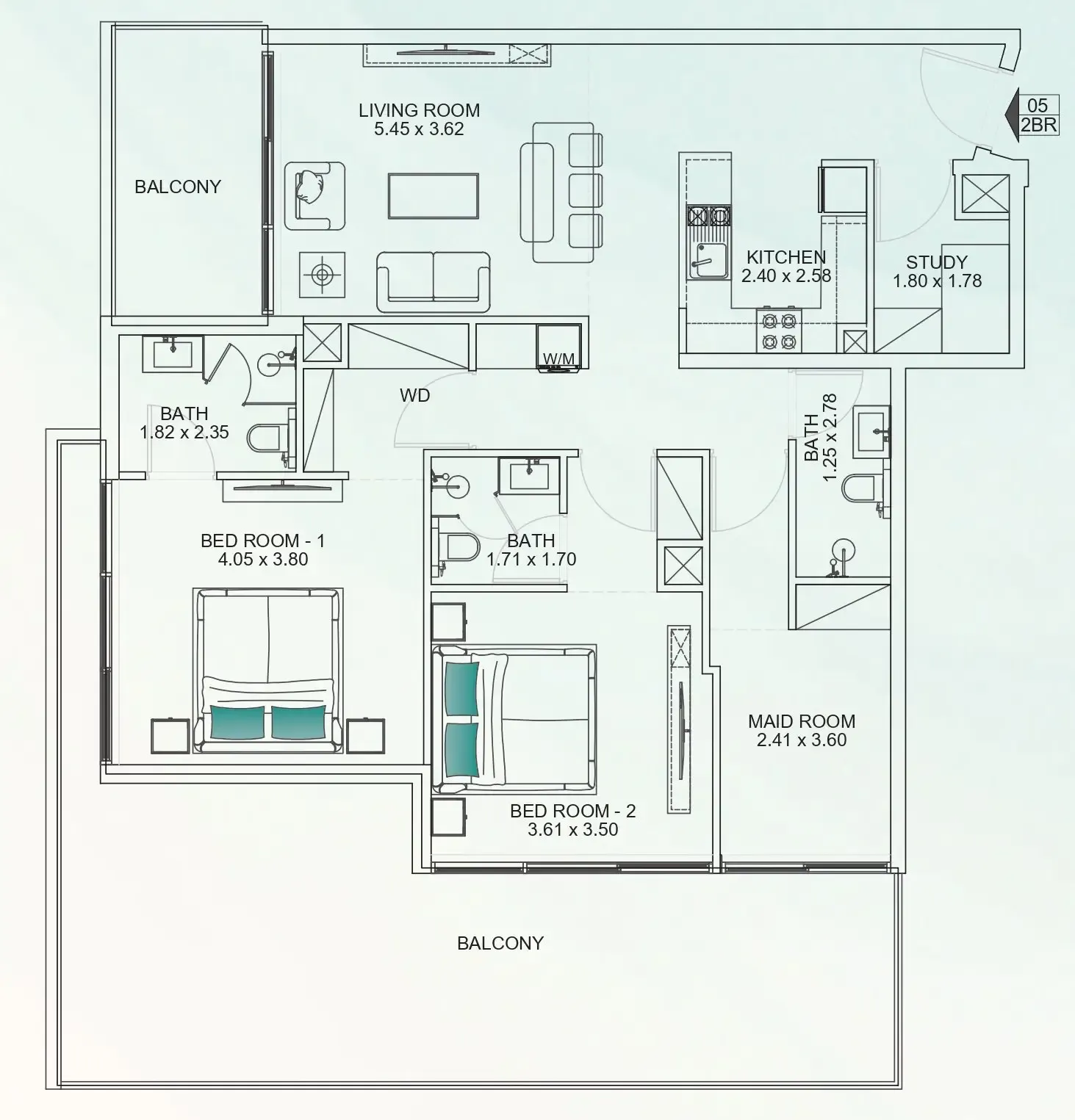 Floarea Breeze 2 bed floor plan, 1,711 sqft