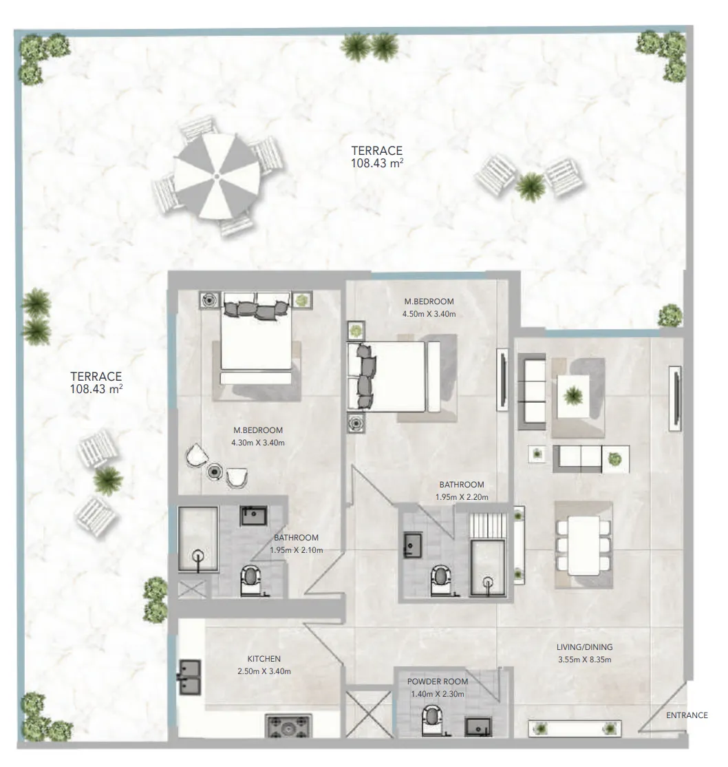 Al Aamra 3 Tower 2 bed floor plan, 3,012 sqft