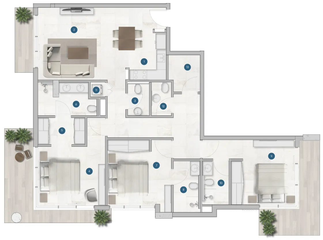 Sola Residences 3 bed floor plan, 1,867 sqft