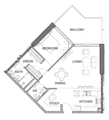Golf Greens 1 bed floor plan, 1,007 sqft