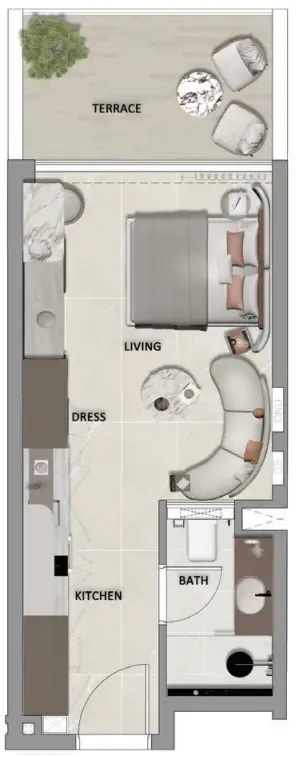 South Lofts Studio floor plan, 351 sqft