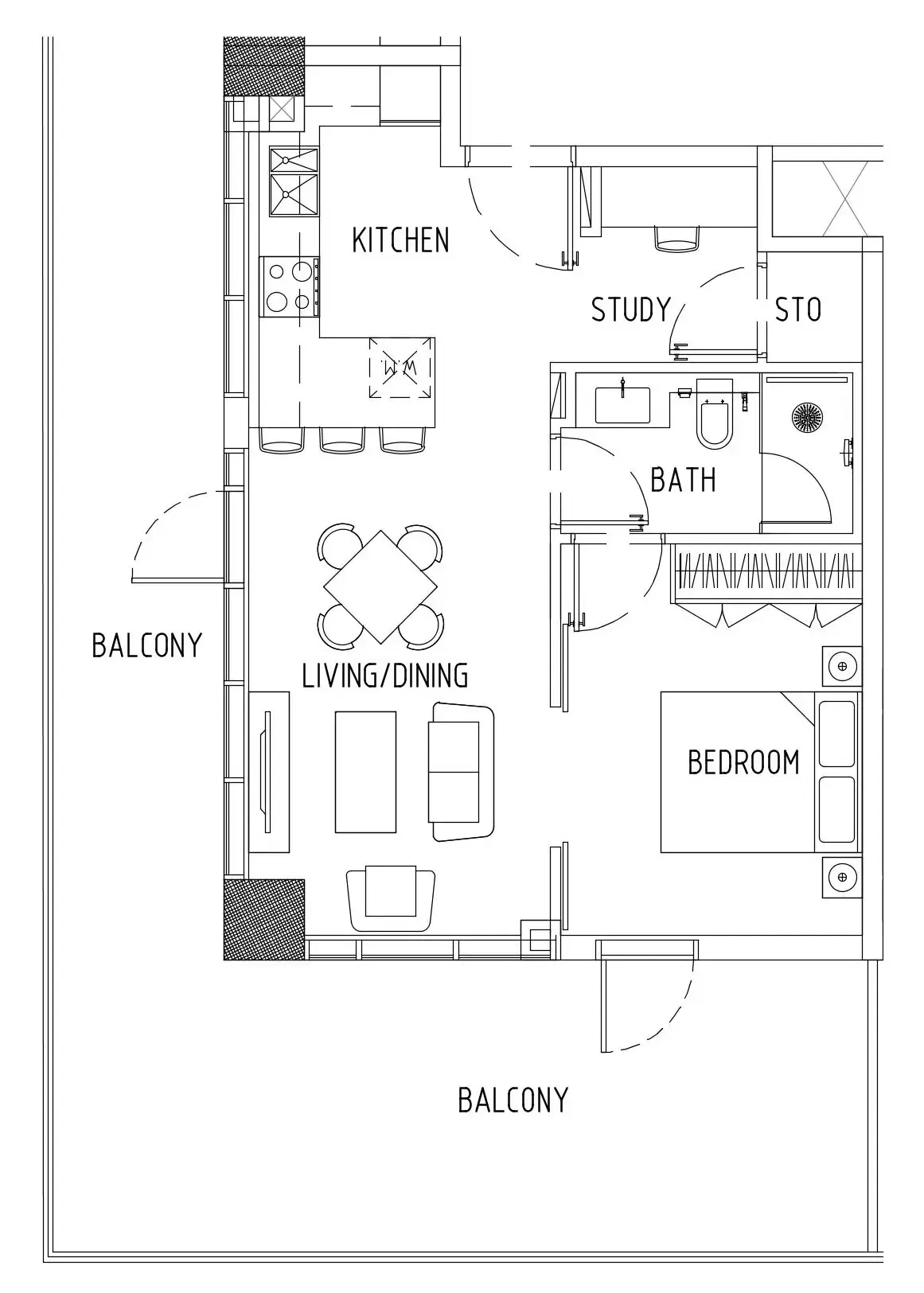 Damac District 1 bed floor plan, 992 – 1,016 sqft