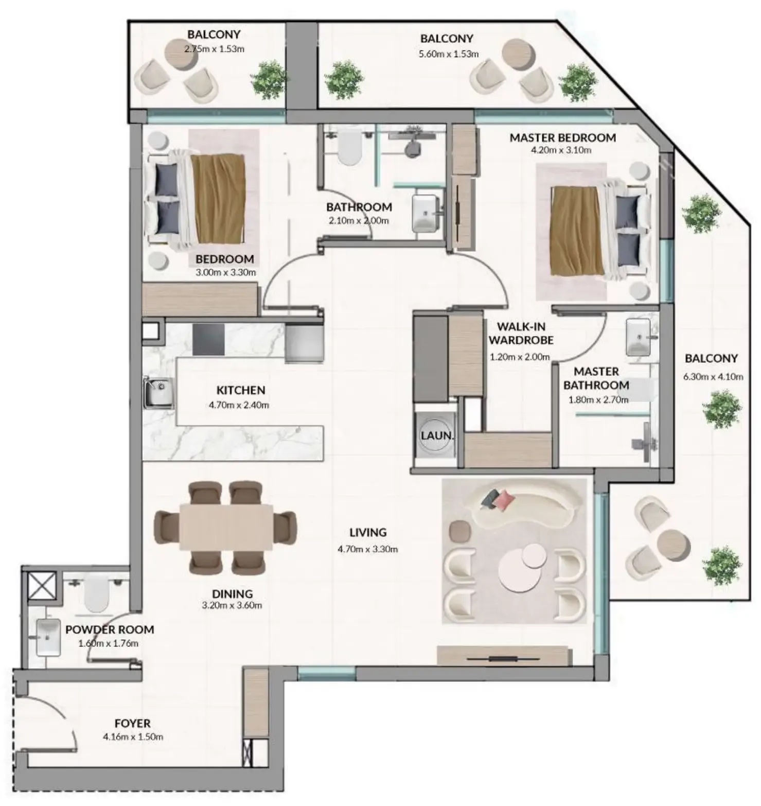 Woodland Terraces 2 bed floor plan, 1,332 sqft