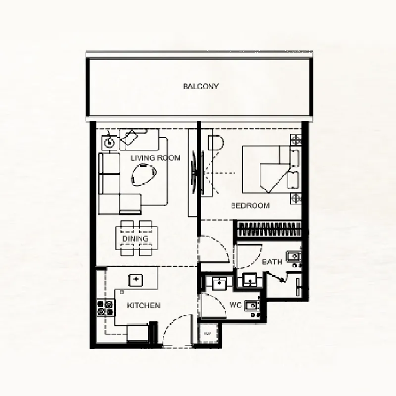Binghatti Flare 1 bed floor plan, 752 – 811 sqft