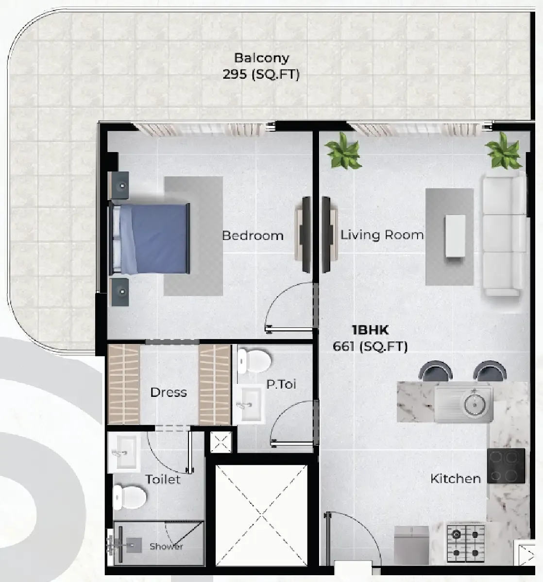 Chapter 02 by Newbury 1 bed floor plan, 956 sqft