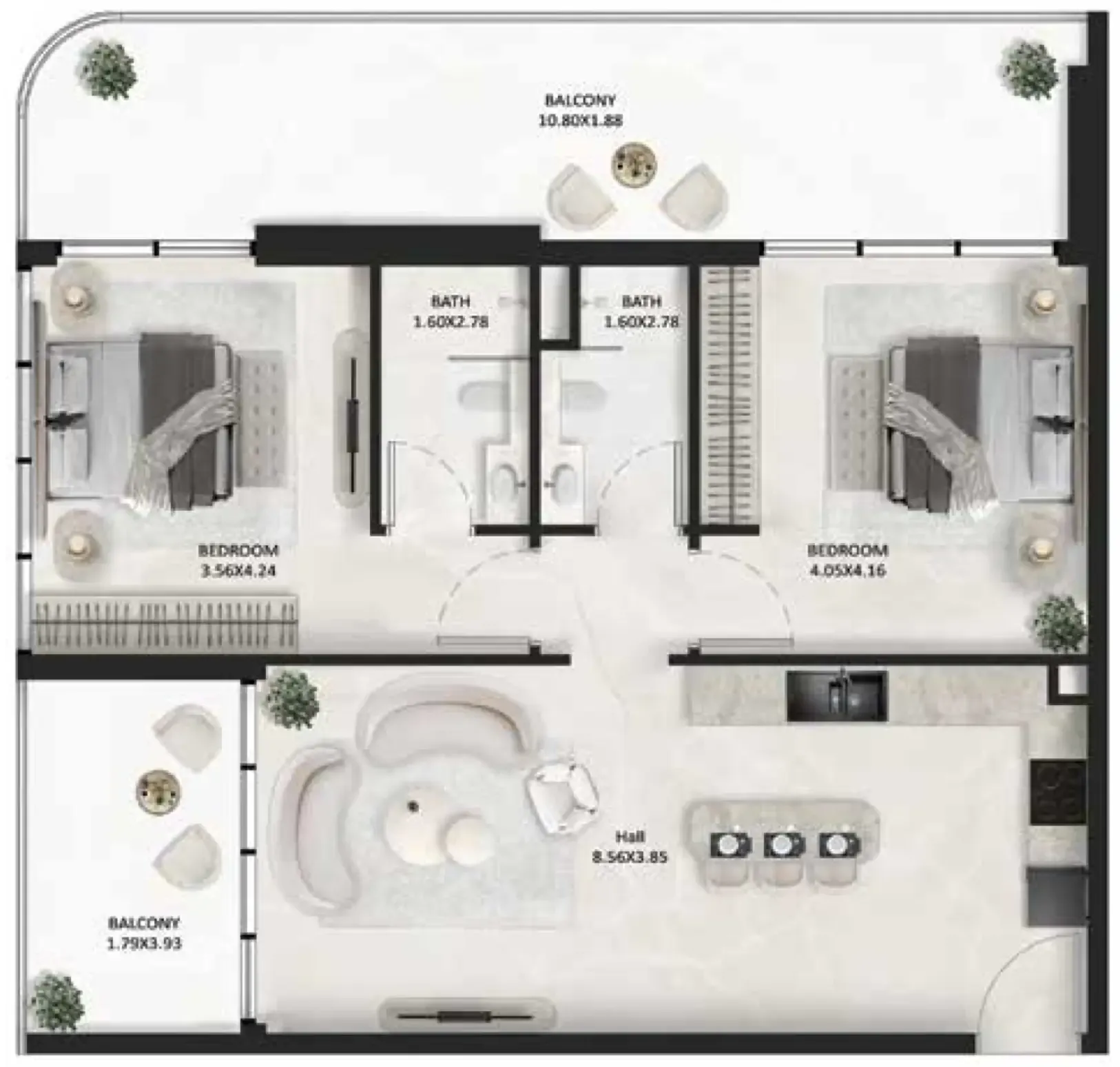 SquareX One 2 bed floor plan, 1,119 sqft
