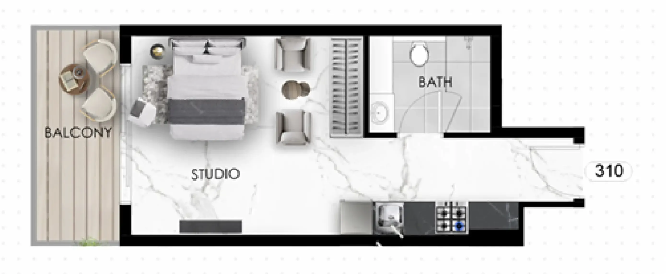 The Eighty Three Studio floor plan, 369 sqft