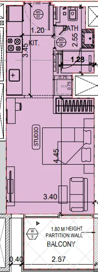 Binghatti Amberhall Studio floor plan, 368 sqft