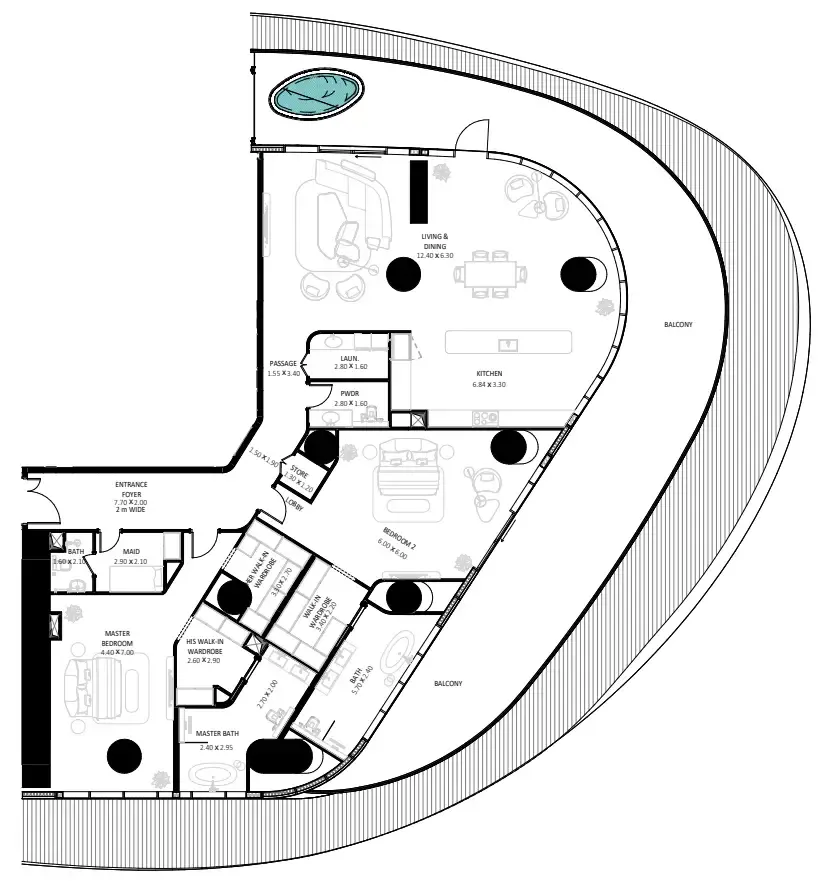 Bugatti Residences by Binghatti 2 bed floor plan, 4,544 sqft