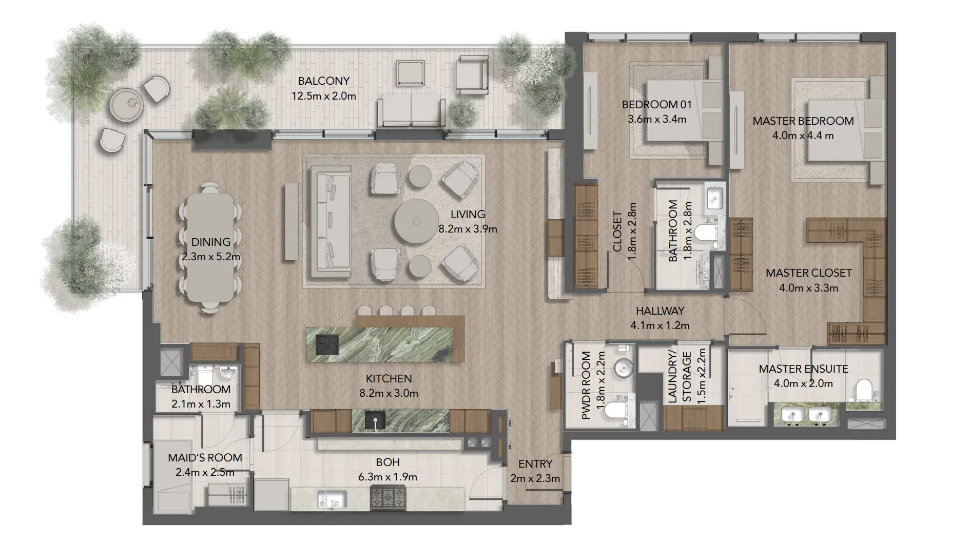 Maravelle Residences 2 bed floor plan, 2,399 – 2,406 sqft