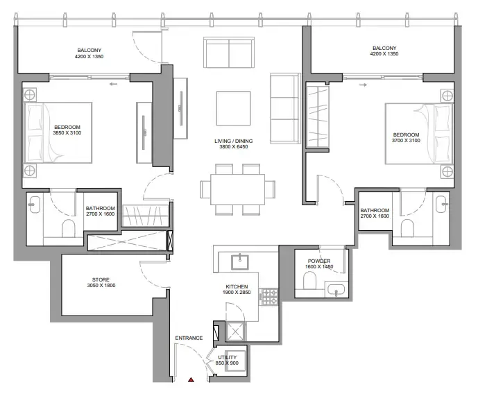 The Element at Sobha One 2 bed floor plan, 1,220 sqft