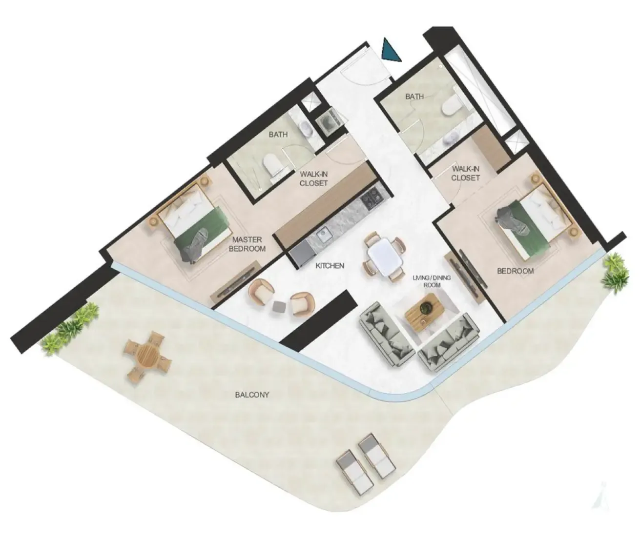 Oystra 2 bed floor plan, 1,505 sqft