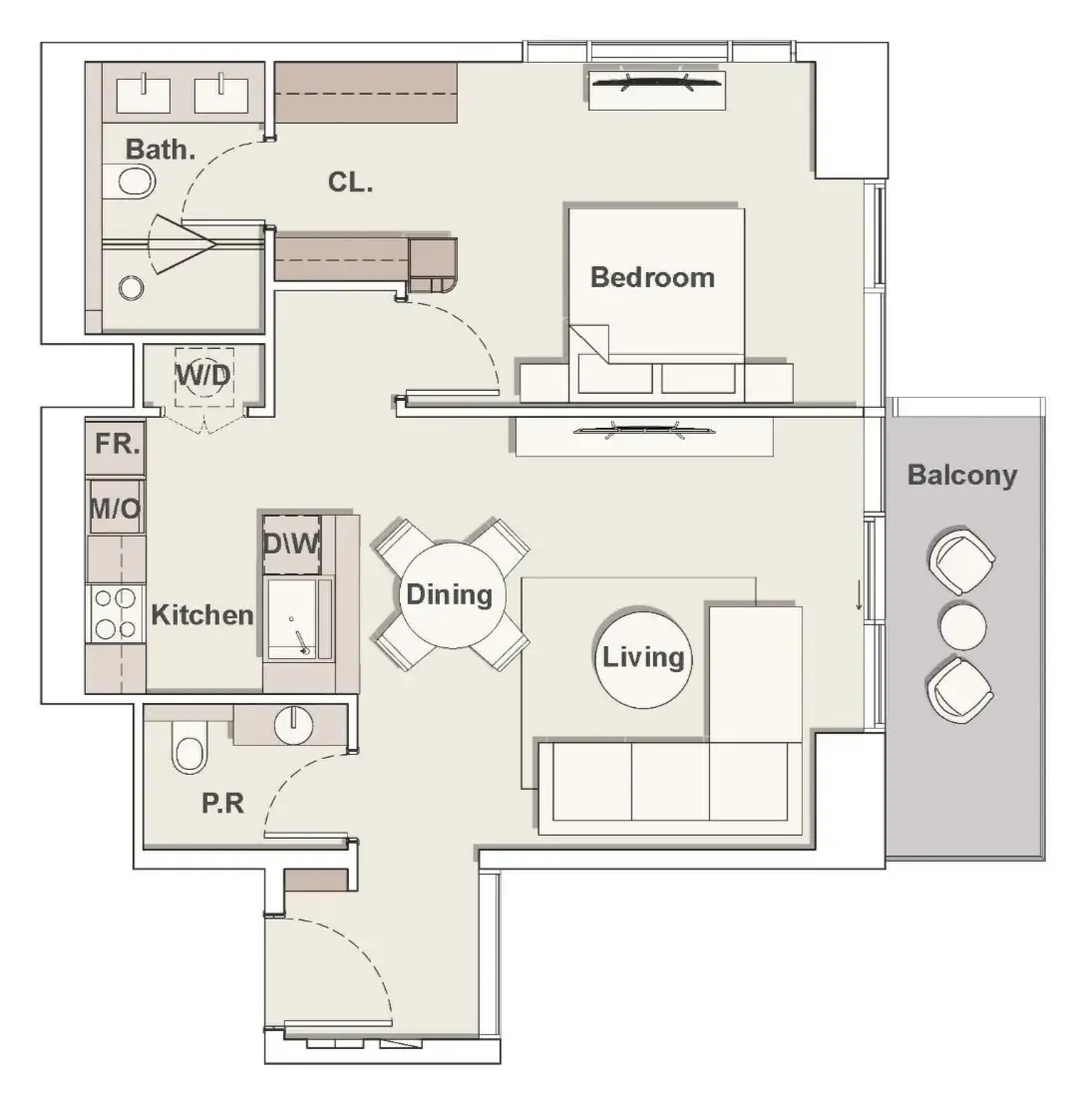 The Highgrove 1 bed floor plan, 863 sqft
