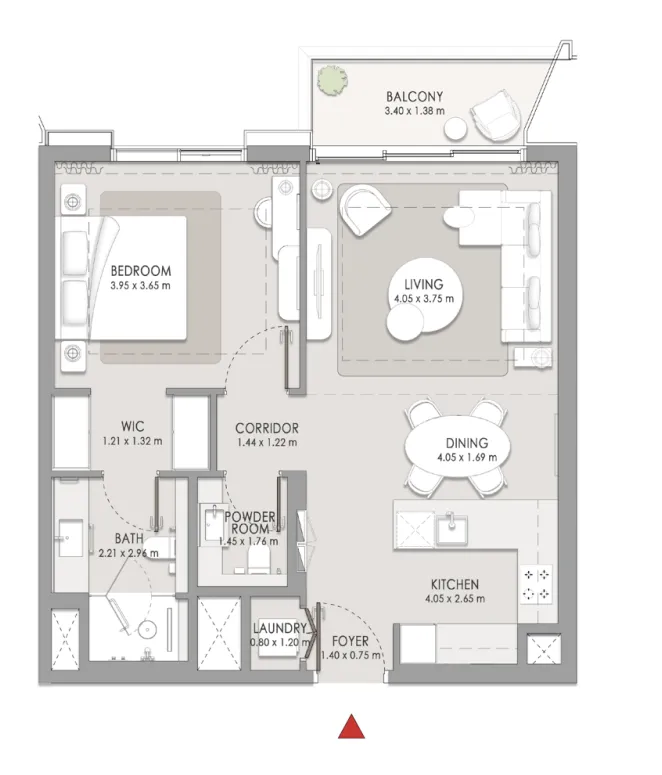 City Walk Crestlane 1 bed floor plan, 844 sqft
