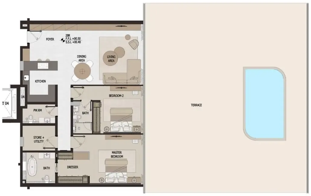 Vitalia Palm Jumeirah Residences 2 bed floor plan, 3,541 sqft