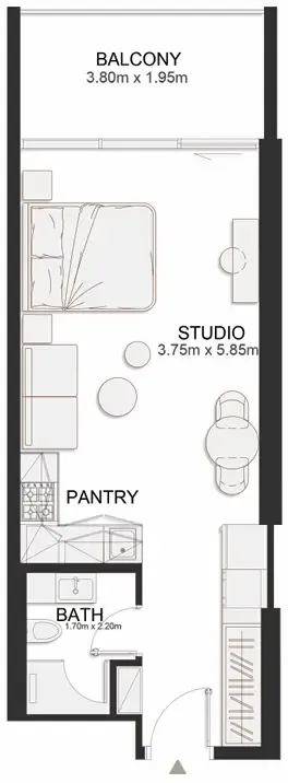Ashley Hills Studio floor plan, 485 sqft