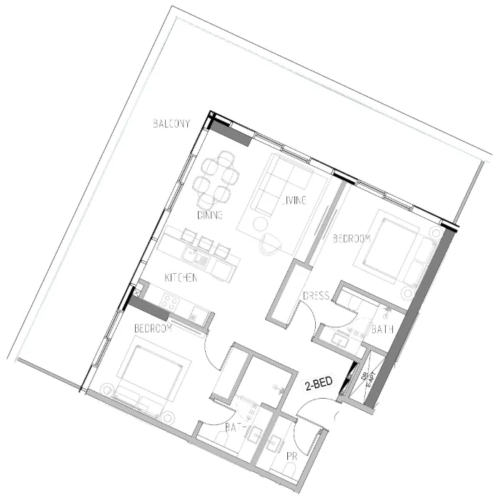 Shoreline 2 bed floor plan, 1,661 sqft