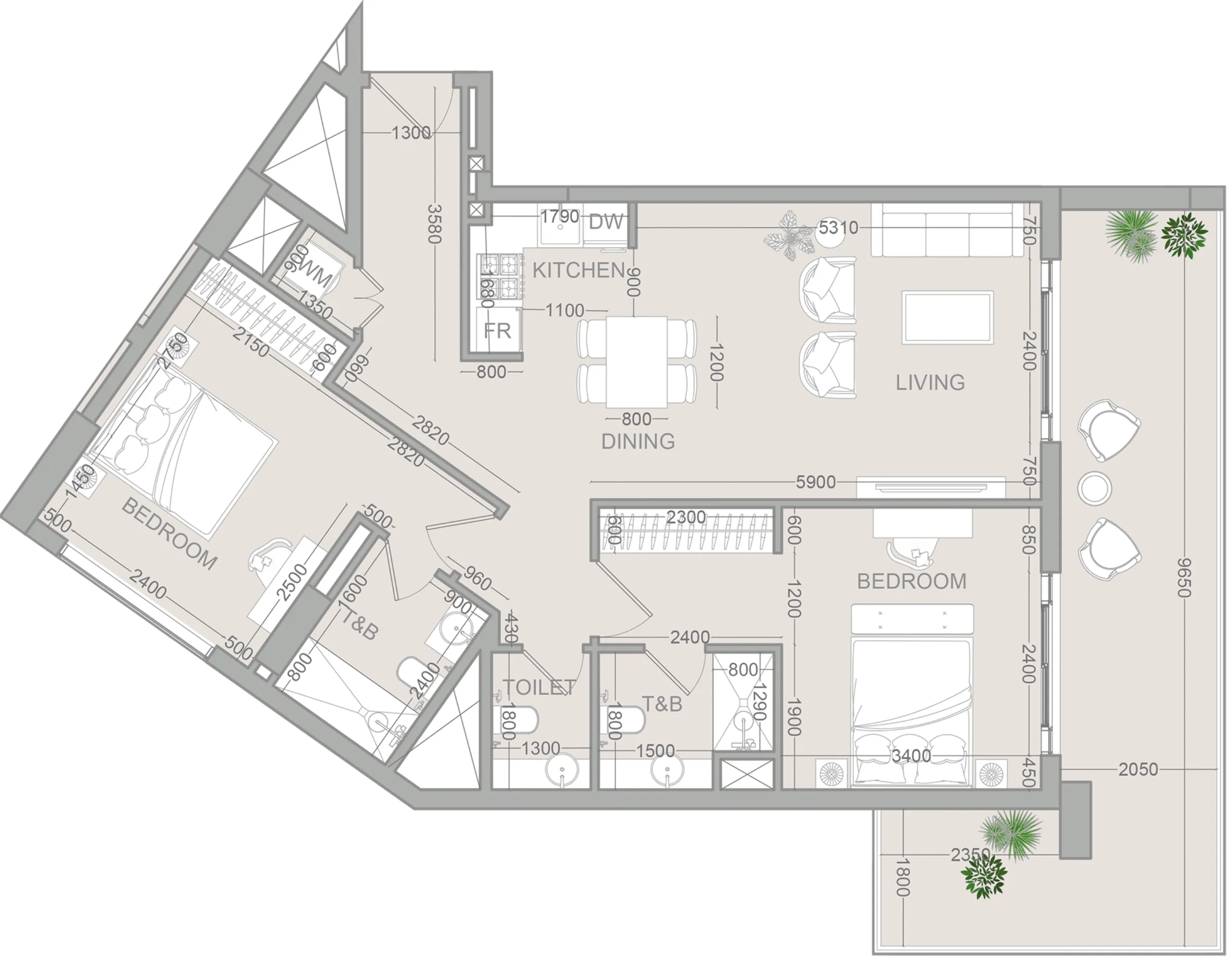 VERDAN1A 2 2 bed floor plan, 1,251 sqft