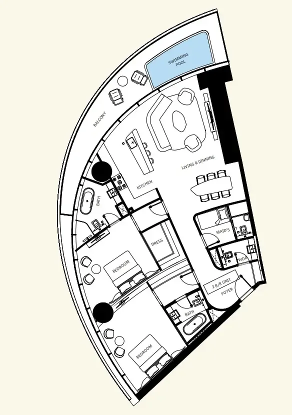 Mercedes-Benz Places by Binghatti 2 bed floor plan, 1,836 sqft