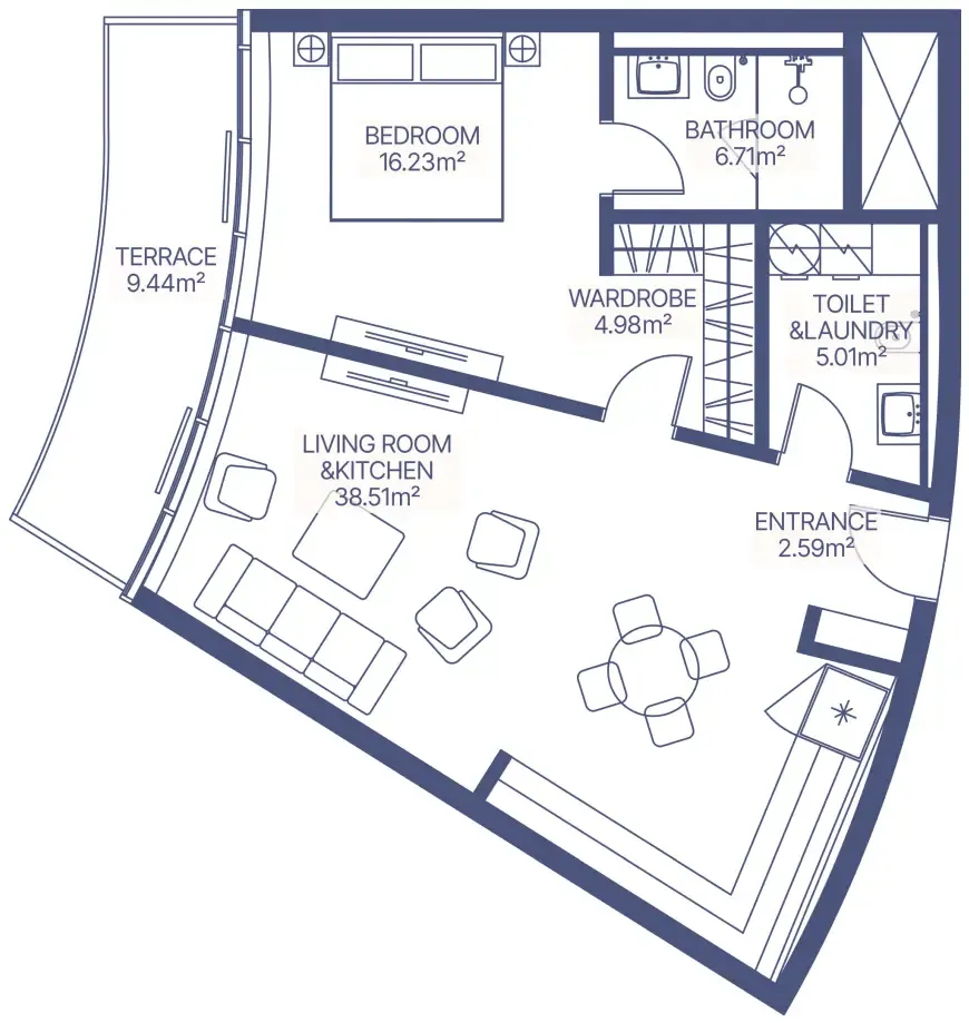 Gianfranco Ferre Residences 1 bed floor plan, 920 sqft