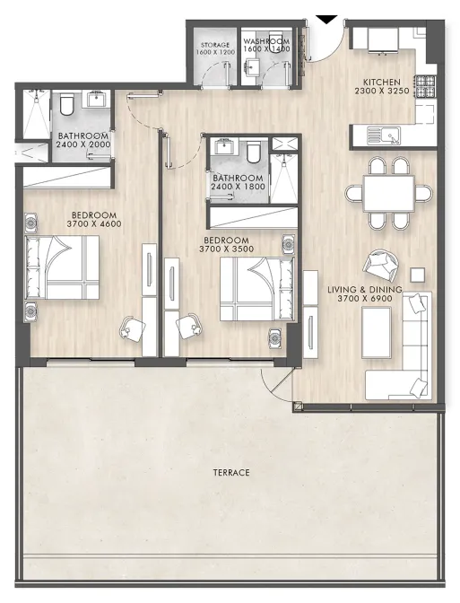 Capital Horizon Terraces 2 bed floor plan, 1,784 sqft