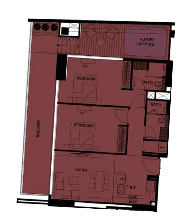 Binghatti Ruby 2 bed floor plan, 1,329 sqft