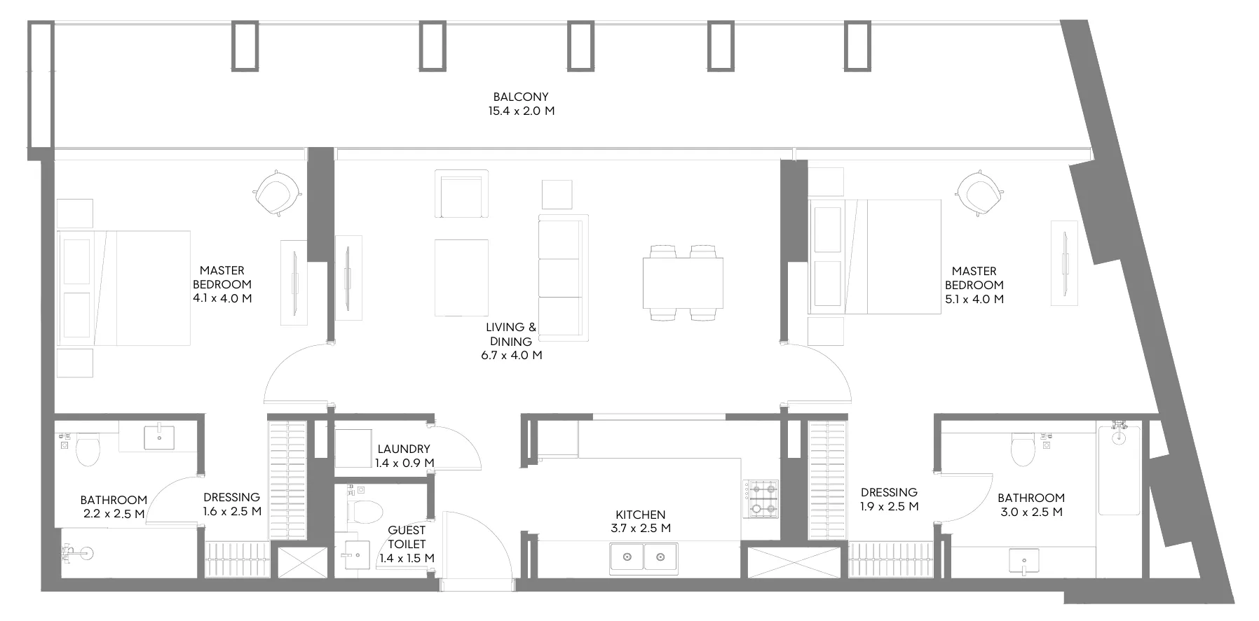 Safa Parkview 2 bed floor plan, 1,486 sqft