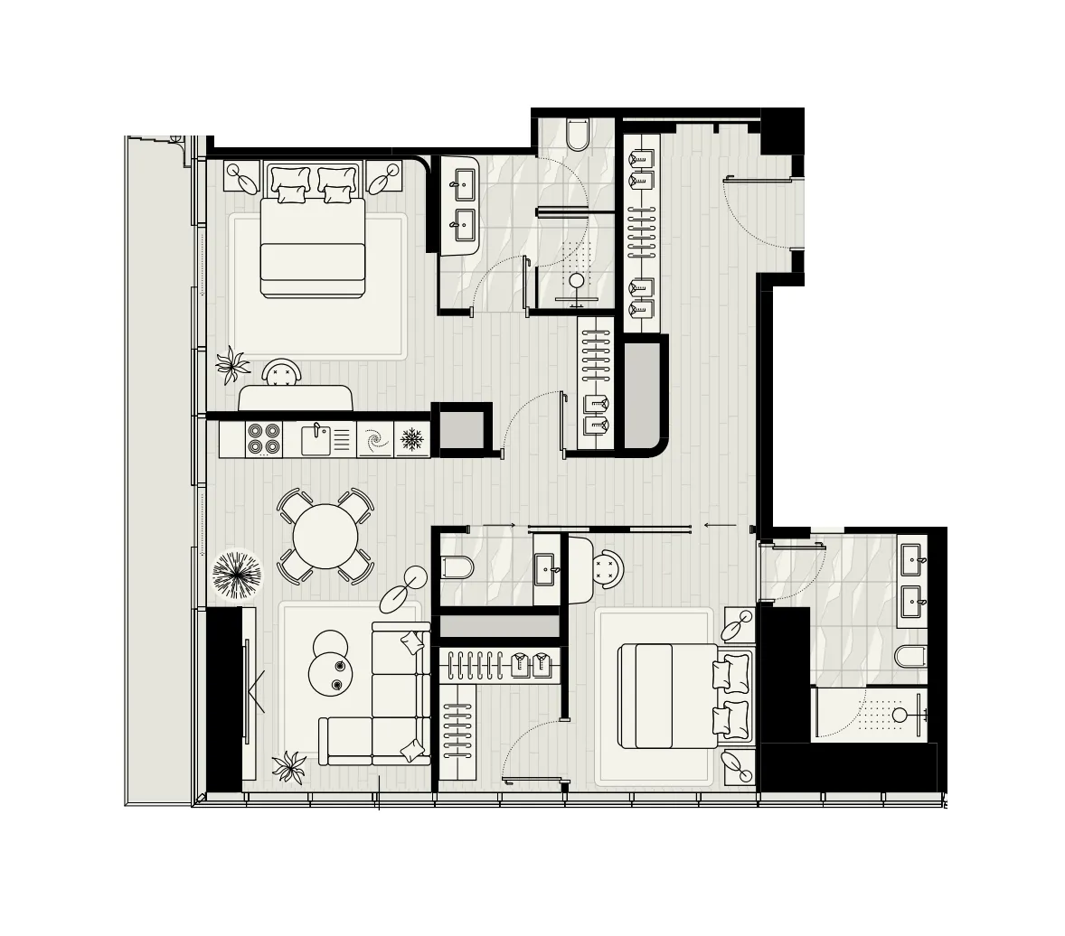 LIV Maritime 2 bed floor plan, 1,335 sqft