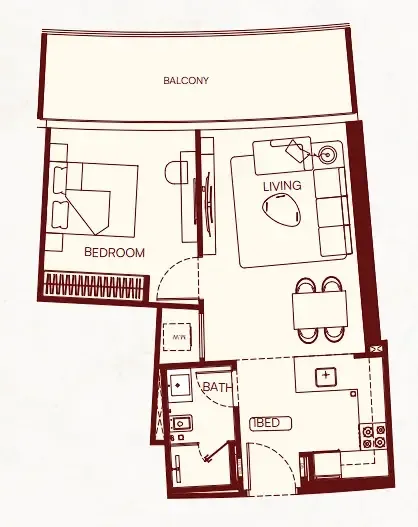 Binghatti Skyflame 1 bed floor plan, 721 sqft