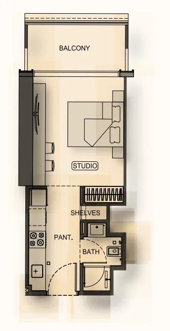 Binghatti Hillside Studio floor plan, 361 – 373 sqft