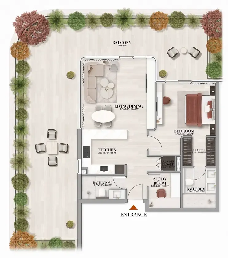 Gate Eleven by Amwaj Development 1 bed floor plan, 1,690 sqft