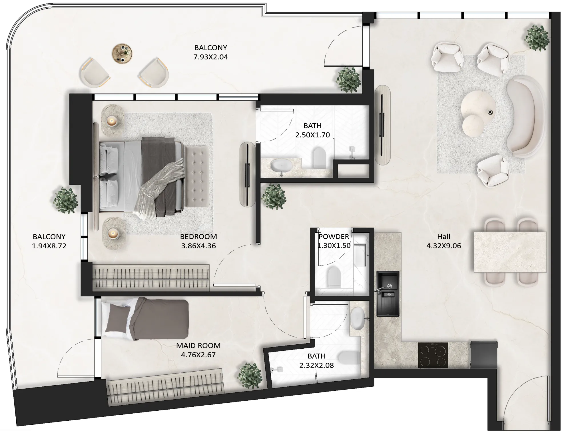 SquareX One 1 bed floor plan, 1,084 – 1,096 sqft
