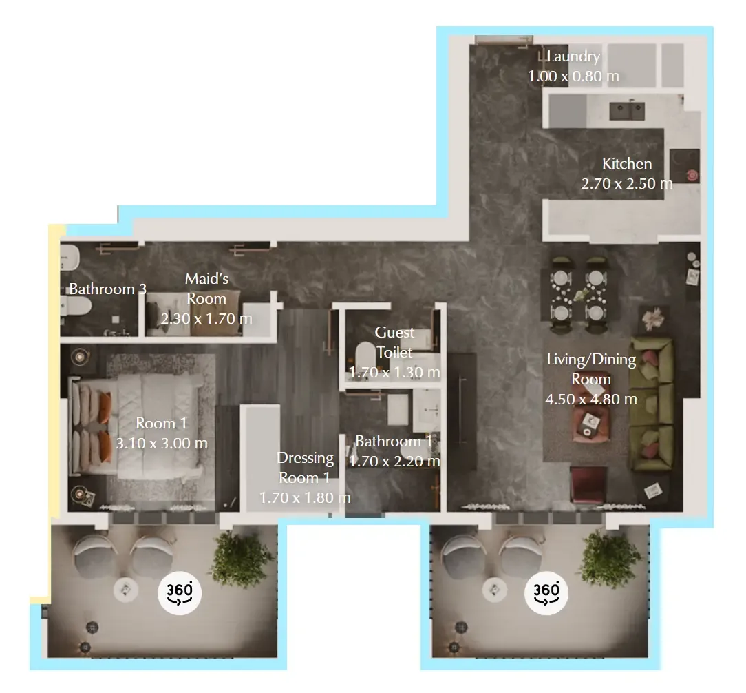 Bab Al Qasr Garden Residences 65 1 bed floor plan, 937 sqft